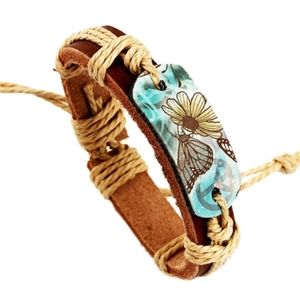 Handmade Butterfly Flower Leather Lace-Up Bangle